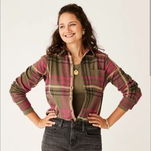 Carve Designs Pink and Olive Plaid Shirt